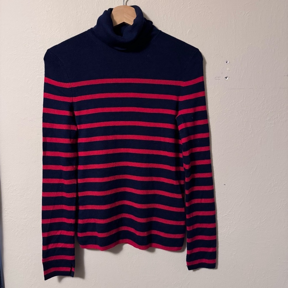 Equipment Femme cashmere striped cowl neck sweater navy and red Size XS